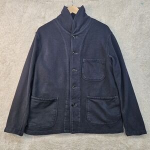 Buck Mason Field Jacket Size L Navy Chore Coat Shawl Collar Botton Front Cotton